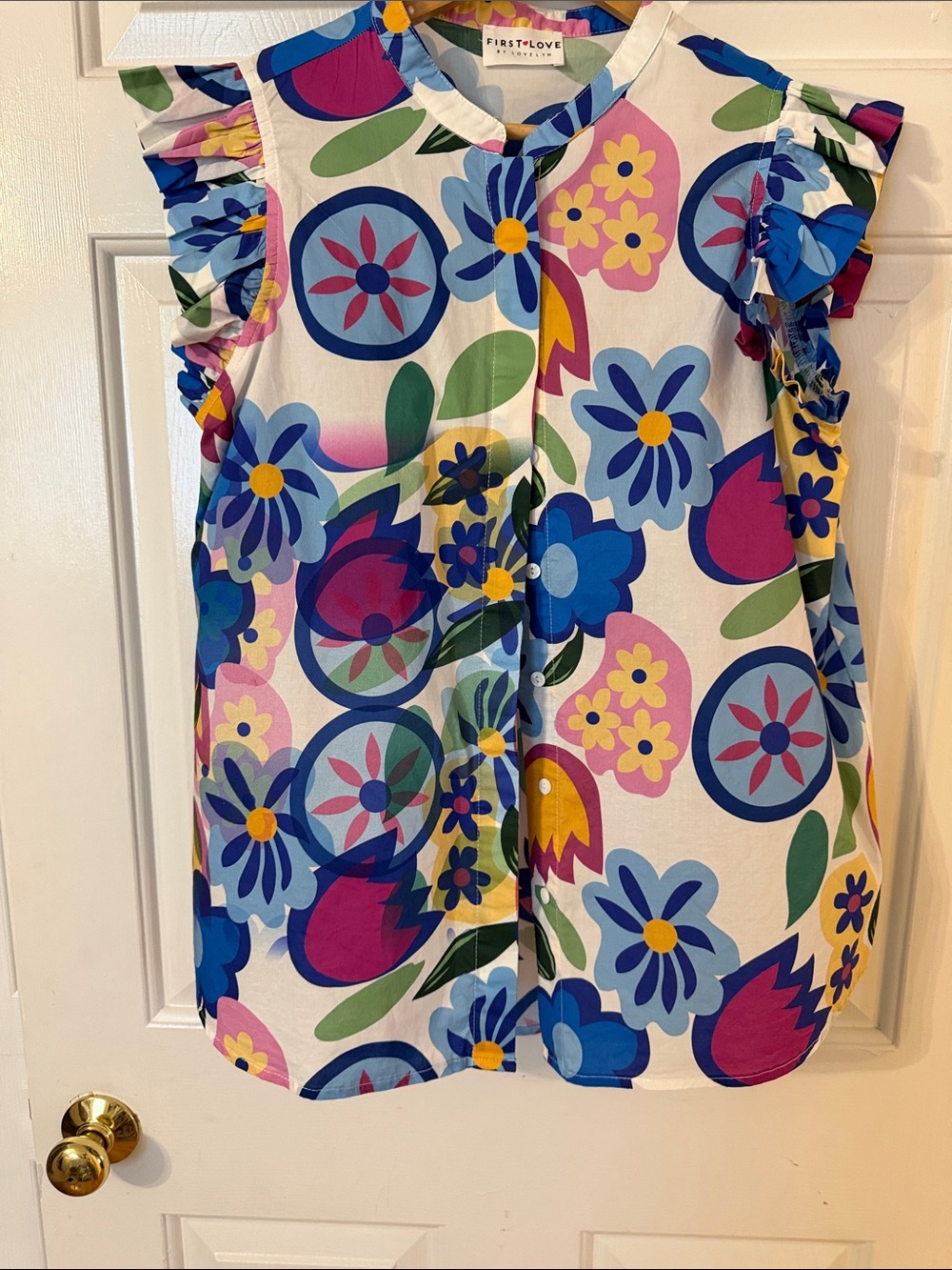 First Love Multicolor Floral Blouse with Blue, Pink, Green & Yellow Accents